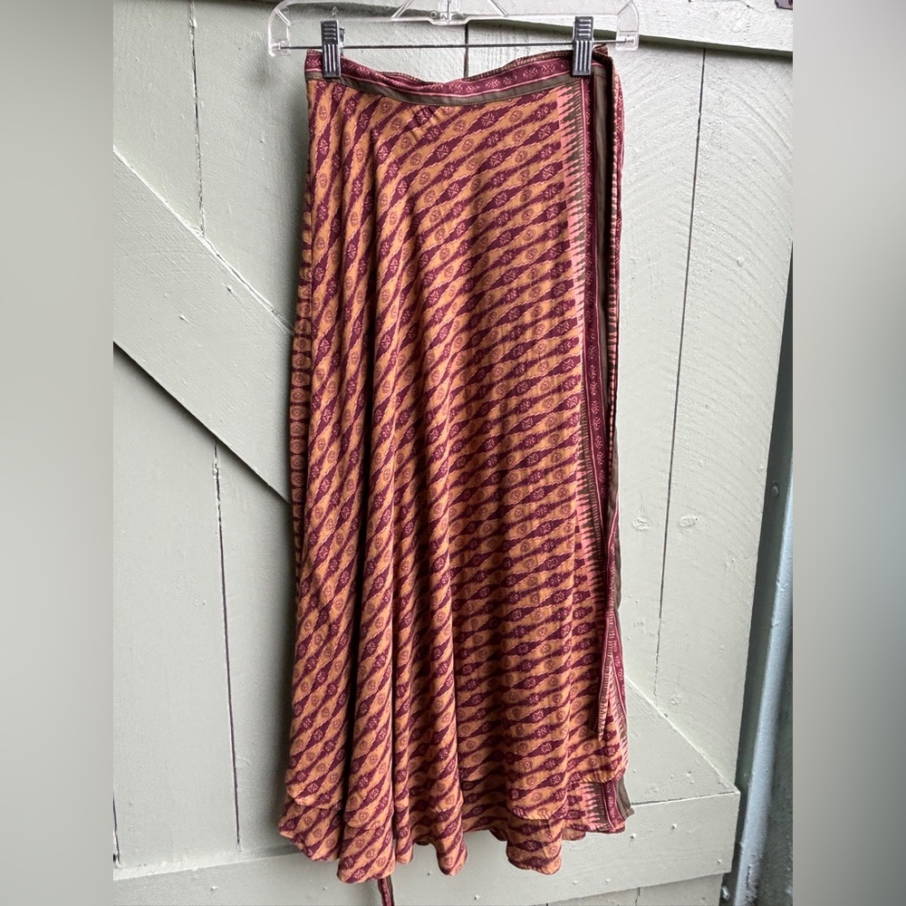 Free People Rust and Plum Printed Maxi Skirt